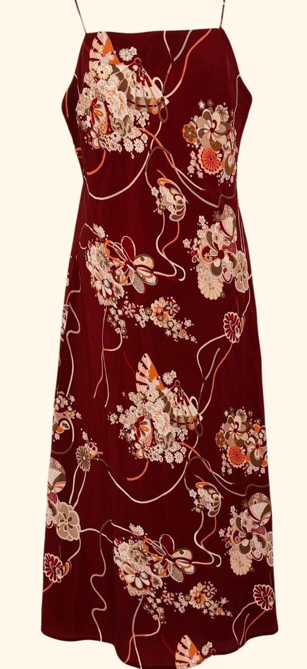 Charlotte Russe Wm L Brick Red/Orange/White Floral Pullover Spagetti Strap Dress